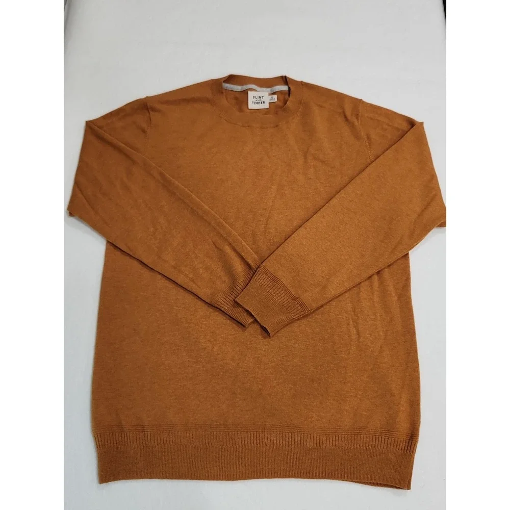 Flint and Tinder Huckberry Crewneck Sweater Mens M Ribbed Collar Cuffs Hem Brown